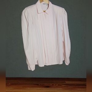 Vintage Marlis Korea Sz 18 Light Pink Pleated Long Sleeve Blouse